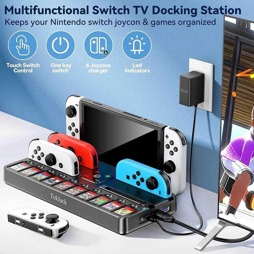 Tokluck NS Docking Station with Controller Charger TV Adapter and 10 Game Slots